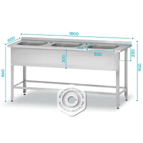 ванна вмцн 860х1800х600 «norma inox», 3 м/о, борт, отв. д/смесит., экран (ножка угловая)