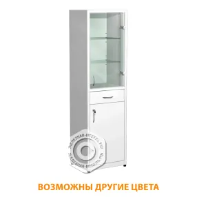 шкаф металлический для медикаментов (стекло), с ящиком шдмп-3.1 (белый)