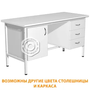 стол для врача рабочий с 2-мя тумбами сл-6 (1400х600х750) (постформинг белый, каркас белый)