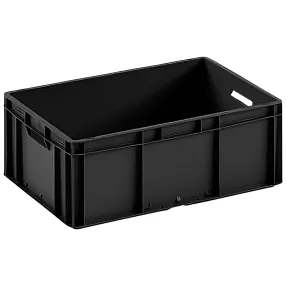 ящик п/п 600х400х220 сплошной чёрный, гладкое дно, открытые ручки, без крышки