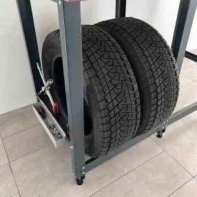 верстак standart с деревянной столешницей и траверсами для хранения колёс