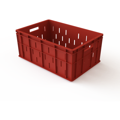 Ящик универсальный пищевой тяжёлый, малая перфорация (600х400х250), без крышки (Красный)