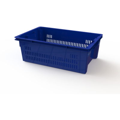 Ящик универсальный пищевой конусный перфорированные стенки, сплошное дно (600х400х200), без крышки (Синий)