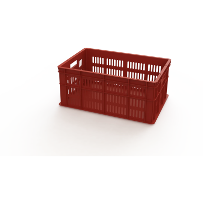 Ящик универсальный пищевой перфорированные стенки, сплошное дно (600х400х250), без крышки (Красный)